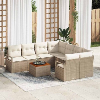 Conjunto de sofá de jardín 9 pcs Beige y blanco