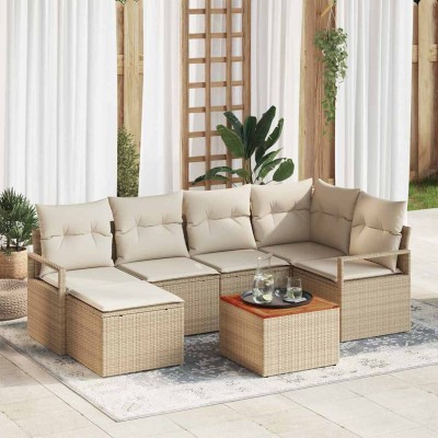 Conjunto de sofá de jardín 7 pcs Beige y blanco