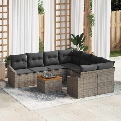 Conjunto de sofá de jardín 9 pcs Gris
