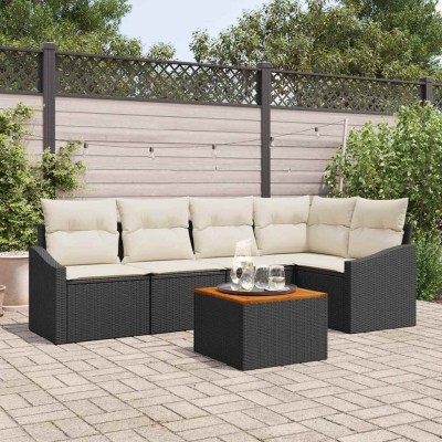 Conjunto de sofá de jardín 6 pcs Negro y blanco