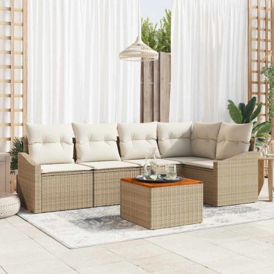 Conjunto de sofá de jardín 6 pcs Beige y blanco