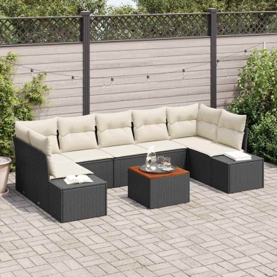 Conjunto de sofá de jardín 8 pcs Negro y blanco