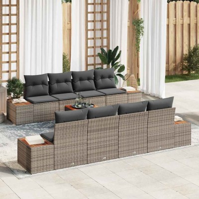 Conjunto de sofá de jardín con cojín 9 pcs Gris Poliratán