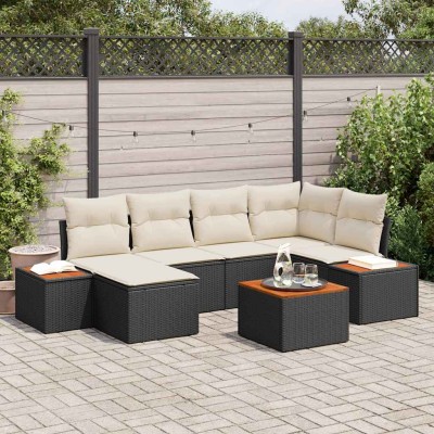 Conjunto de sofá de jardín con cojín 7 pcs Negro y crema
