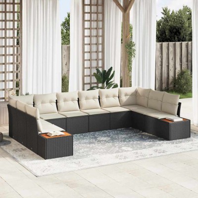 Conjunto de sofá de jardín con cojín 10 pcs Negro y crema