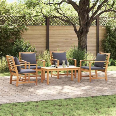 Conjunto de sofá de jardín 5 pcs Natural Madera de teca maciza