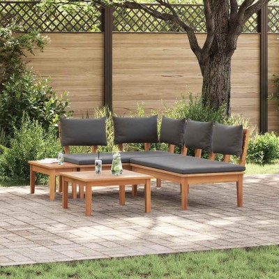 Conjunto de Bancos de Jardín con cojín 4 pcs Marrón y gris