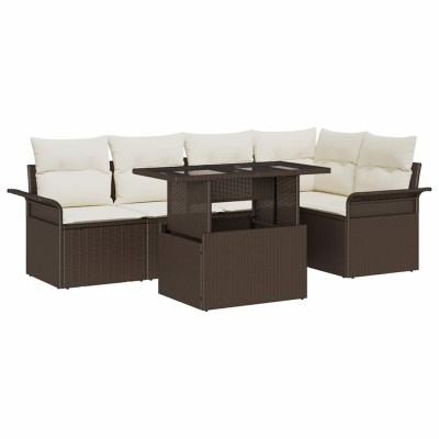 Conjunto de sofá de jardín con cojín 6 pcs Marrón Poliratán