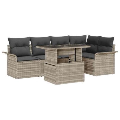 Conjunto de sofá de jardín con cojín 6 pcs Gris Claro Poliratán