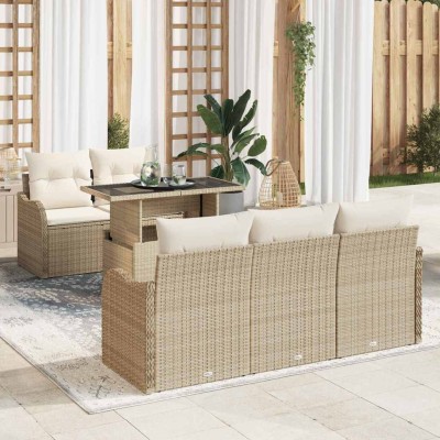 Conjunto de sofá de jardín Manual 6 pcs Beige 100 x 55 x 73 cm