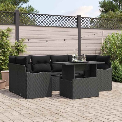 Conjunto de sofá de jardín Manual 7 pcs Negro 100 x 55 x 73 cm