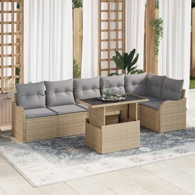 Conjunto de sofá de jardín Manual 7 pcs Beige 100 x 55 x 73 cm