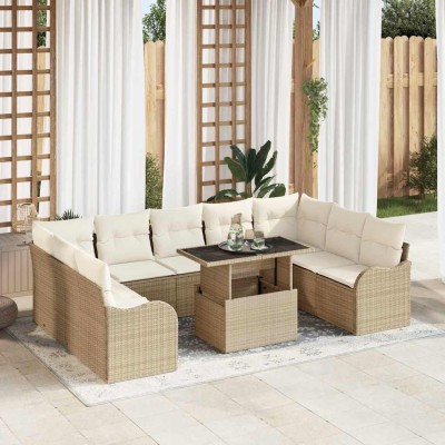 Conjunto de sofá de jardín Manual 10 pcs Beige 100 x 55 x 73 cm
