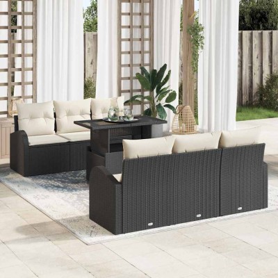 Conjunto de sofá de jardín Manual 7 pcs Negro 100 x 55 x 73 cm