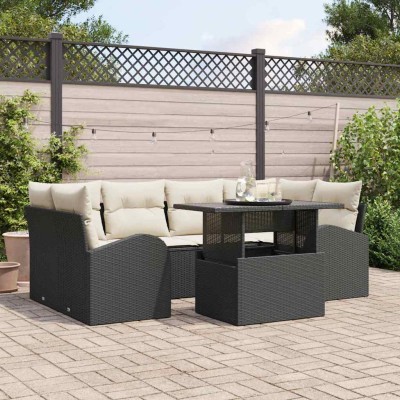 Conjunto de sofá de jardín Manual 7 pcs Negro 100 x 55 x 73 cm