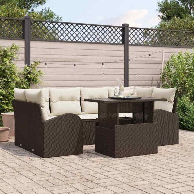 Conjunto de sofá de jardín Manual 7 pcs Marrón 100 x 55 x 73 cm