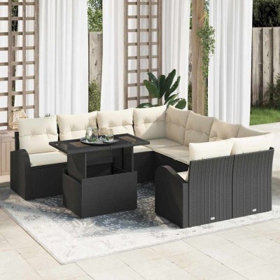 Conjunto de sofá de jardín Manual 9 pcs Negro 100 x 55 x 73 cm