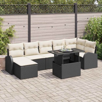 Conjunto de sofá de jardín 8 pcs Negro Poliratán