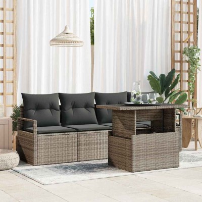Conjunto de sofá de jardín 5 pcs Gris Poliratán