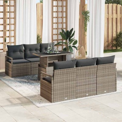 Conjunto de sofá de jardín 7 pcs Gris Poliratán