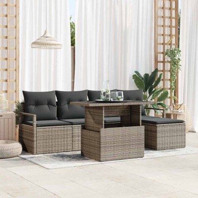 Conjunto de sofá de jardín 6 pcs Gris Poliratán