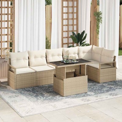 Conjunto de sofá de jardín 7 pcs Beige Poliratán