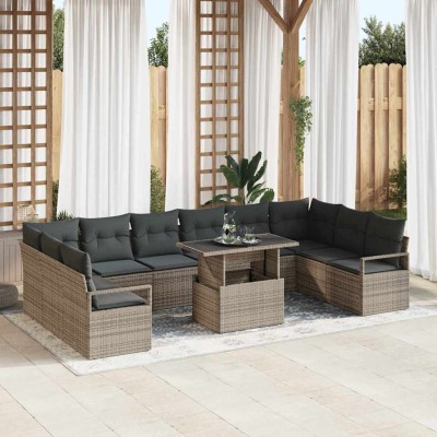 Conjunto de sofá de jardín 11 pcs Gris Poliratán