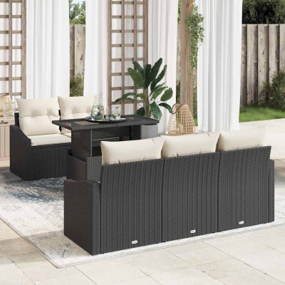 Conjunto de sofá de jardín 6 pcs Negro Poliratán