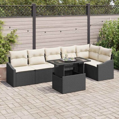 Conjunto de sofá de jardín 7 pcs Negro y crema 100 x 55 x 73 cm
