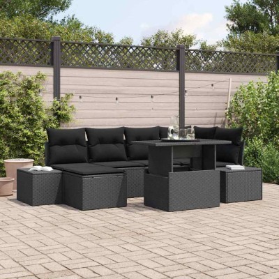 Conjunto de sofá de jardín 7 pcs Negro Poliratán