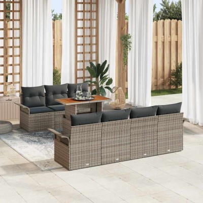 Conjunto de sofá de jardín 8 pcs Gris Poliratán