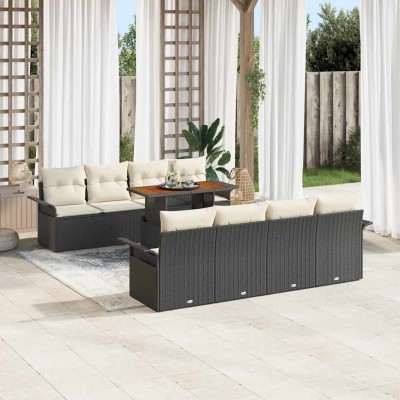 Conjunto de sofá de jardín 9 pcs Negro Poliratán