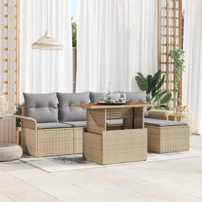Conjunto de sofá de jardín 6 pcs Beige Poliratán