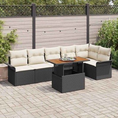 Conjunto de sofá de jardín 7 pcs Negro Poliratán