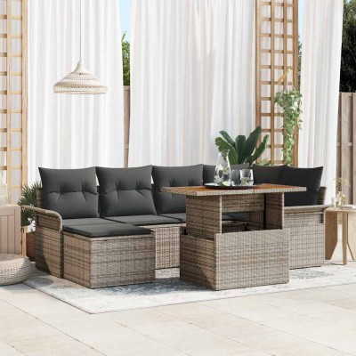 Conjunto de sofá de jardín 7 pcs Gris Poliratán