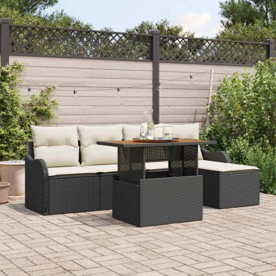 Conjunto de sofá de jardín 6 pcs Negro Poliratán