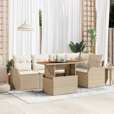 Conjunto de sofá de jardín 6 pcs Beige Poliratán