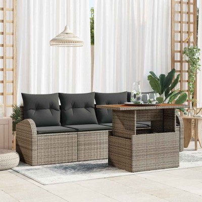 Conjunto de sofá de jardín 5 pcs Gris Poliratán