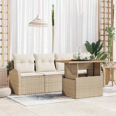 Conjunto de sofá de jardín 5 pcs Beige Poliratán