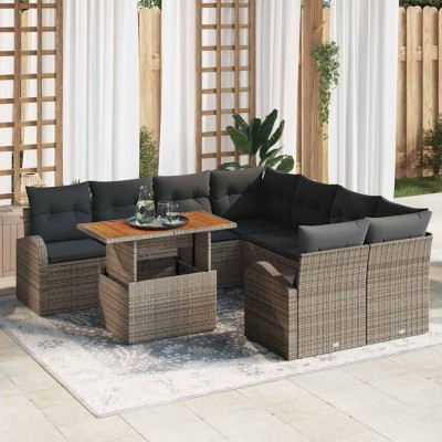 Conjunto de sofá de jardín 9 pcs Gris Poliratán