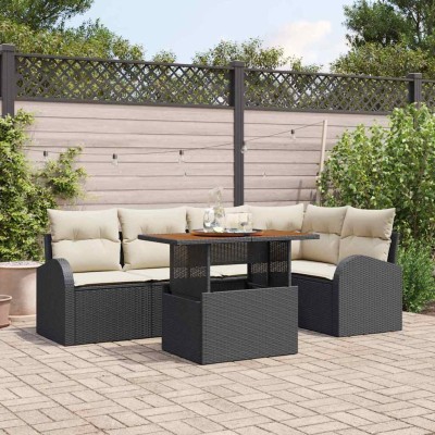 Conjunto de sofá de jardín 6 pcs Negro Poliratán