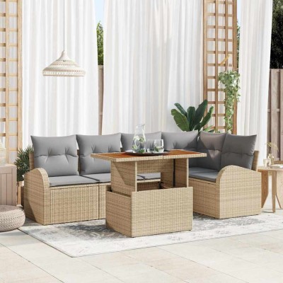 Conjunto de sofá de jardín 6 pcs Beige Poliratán