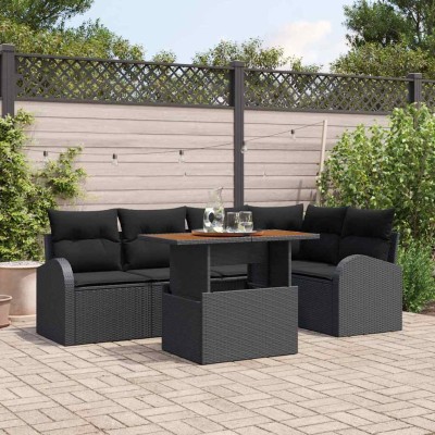 Conjunto de sofá de jardín 6 pcs Negro Poliratán