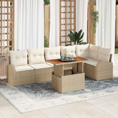 Conjunto de sofá de jardín 7 pcs Beige Poliratán