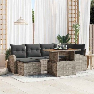 Conjunto de sofá de jardín 7 pcs Gris Poliratán