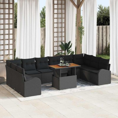 Conjunto de sofá de jardín 11 pcs Negro Poliratán