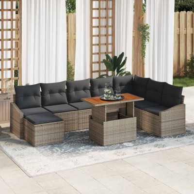 Conjunto de sofá de jardín 9 pcs Gris Poliratán