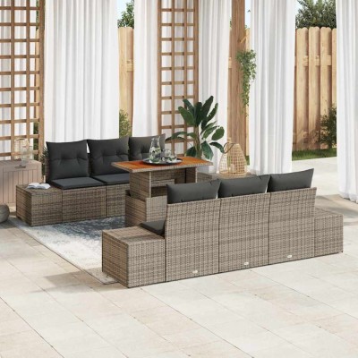 Conjunto de sofá de jardín 7 pcs Gris Poliratán