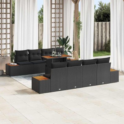 Conjunto de sofá de jardín 9 pcs Negro Poliratán
