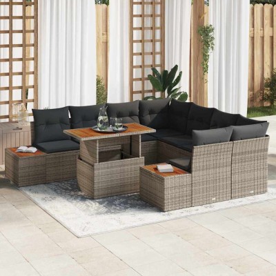 Conjunto de sofá de jardín 9 pcs Gris Poliratán